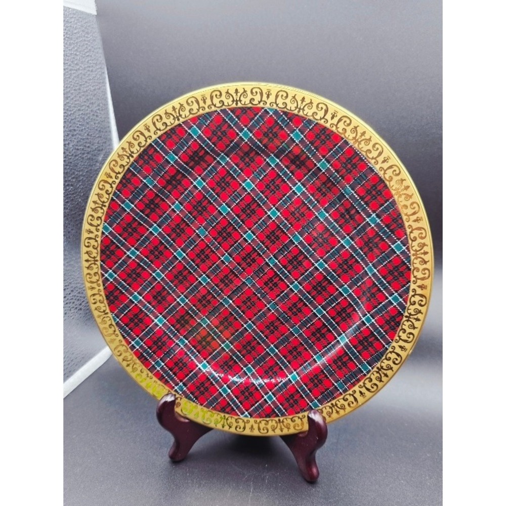 NEW Royal Gallery‎ Gold Buffett Tartan Plaid Plates Dessert Salad Christmas (4)